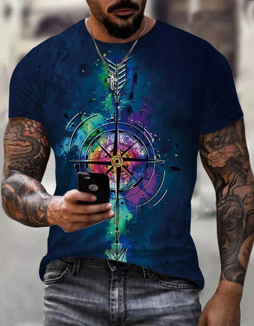 Load image into Gallery viewer, Vintage Men&#39;s T-shirt Summer Short Sleeve O-neck 3D Compass Print Top
