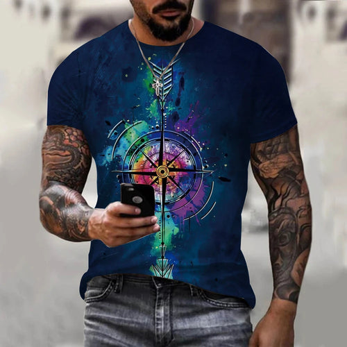 Load image into Gallery viewer, Vintage Men&#39;s T-shirt Summer Short Sleeve O-neck 3D Compass Print Top
