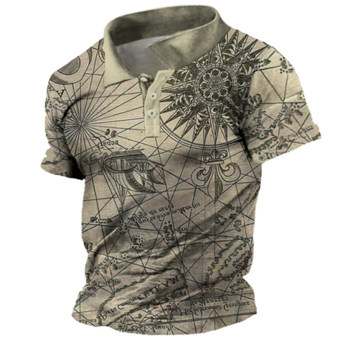 Load image into Gallery viewer, Men&#39;s Vintage Polo Shirts 3d Print Compass Shirt Lapel Male Casual
