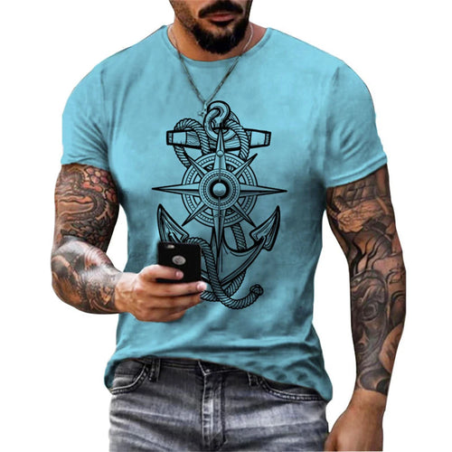 Load image into Gallery viewer, Vintage Men&#39;s T-shirt Summer Short Sleeve O-neck 3D Compass Print Top
