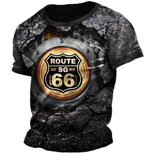 2023 Summer T-Shirt Men Vintage Print 3D American Route 66 T Shirt