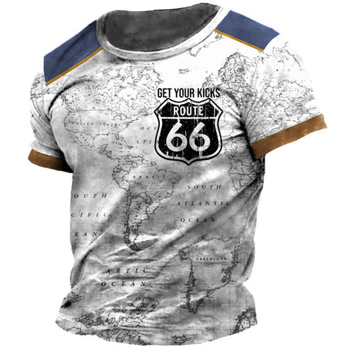 2023 Summer T-Shirt Men Vintage Print 3D American Route 66 T Shirt