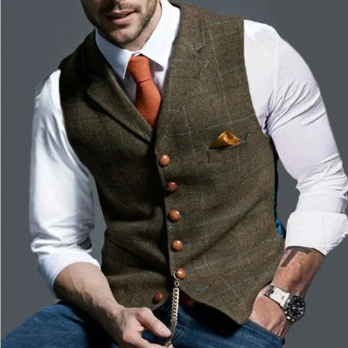 Load image into Gallery viewer, Men&#39;s Retro Suit Vest Fashion Plaid Lapel Single-breasted Waistcoat
