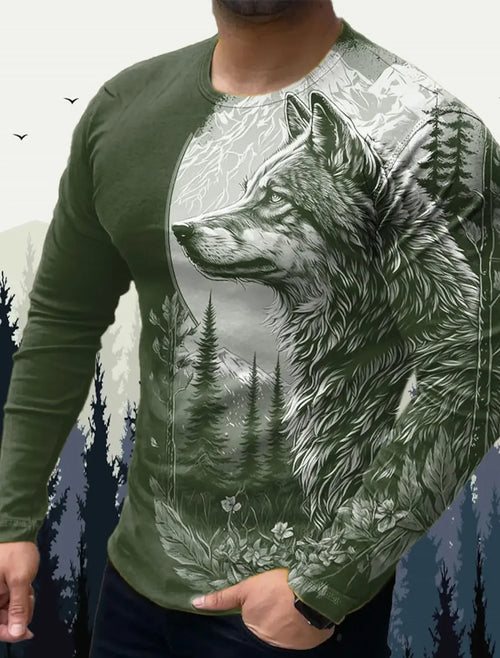 Men's T Shirts Vintage Animal Wolf Long Sleeve Tops Autumn Sweatshirt