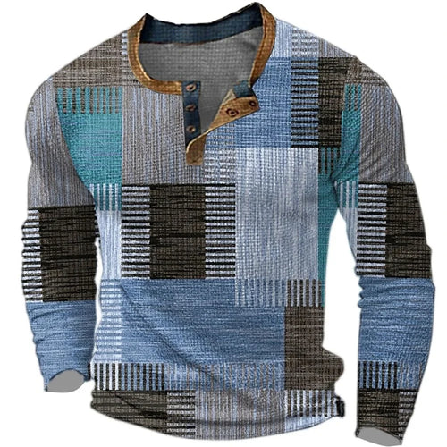 Load image into Gallery viewer, New Color Block Patchwork 3D Printed Henley Shirts Men&#39;s Fashion
