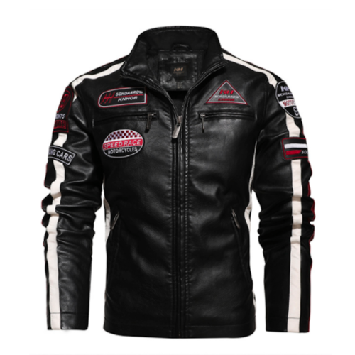 Load image into Gallery viewer, Mens Biker Vegan Leather Jacket With Badges
