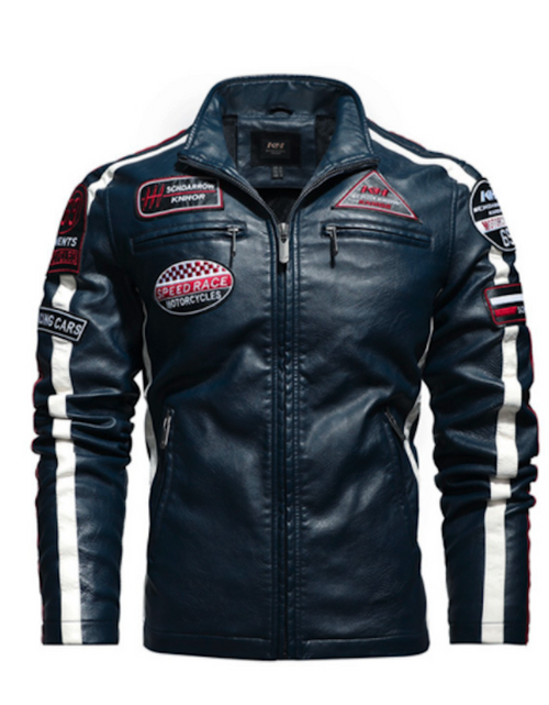 Load image into Gallery viewer, Mens Biker Vegan Leather Jacket With Badges
