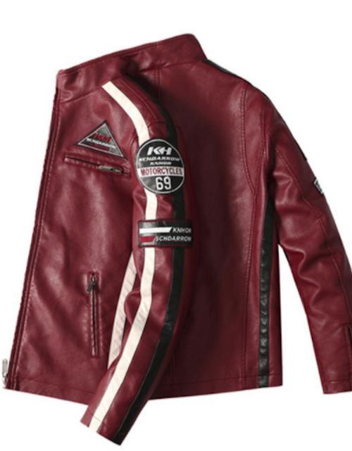 Load image into Gallery viewer, Mens Biker Vegan Leather Jacket With Badges
