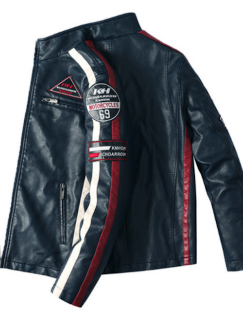 Load image into Gallery viewer, Mens Biker Vegan Leather Jacket With Badges
