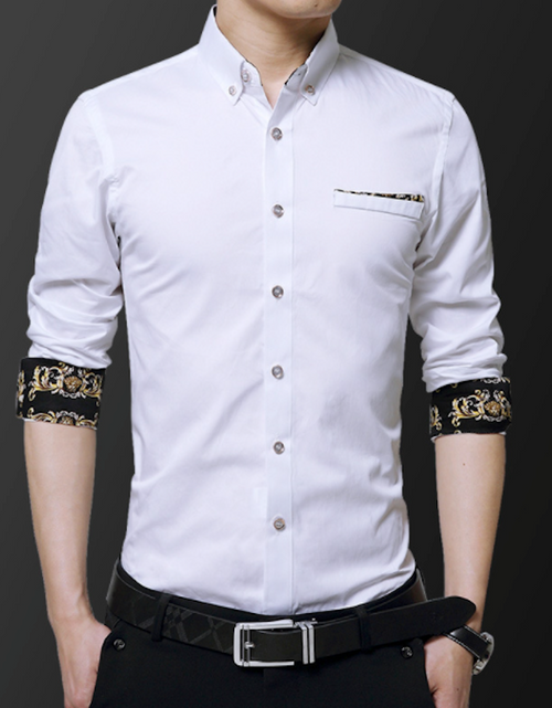 Load image into Gallery viewer, Mens Long Sleeve Button Down Shirt With Floral Details
