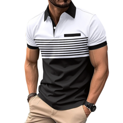 Load image into Gallery viewer, Mens Casual Stripe Short Sleeve Polo Shirt
