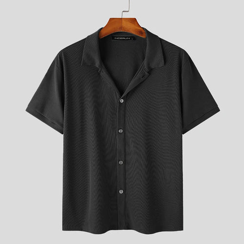 Load image into Gallery viewer, INCERUN Men Shirt Solid Color 2023 Lapel Short Sleeve Korean Style Men
