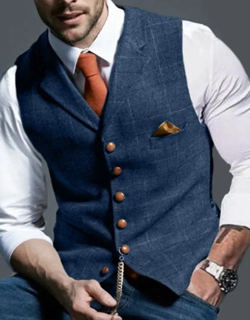 Load image into Gallery viewer, Men&#39;s Retro Suit Vest Fashion Plaid Lapel Single-breasted Waistcoat
