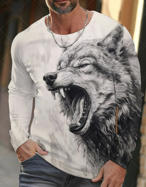 Load image into Gallery viewer, Men&#39;s T Shirts Vintage Animal Wolf Long Sleeve Tops Autumn Sweatshirt
