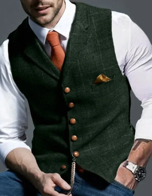 Load image into Gallery viewer, Men&#39;s Retro Suit Vest Fashion Plaid Lapel Single-breasted Waistcoat
