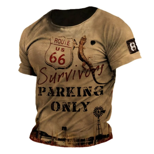 2023 Summer T-Shirt Men Vintage Print 3D American Route 66 T Shirt