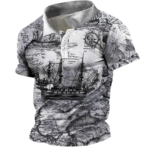 Load image into Gallery viewer, Men&#39;s Vintage Polo Shirts 3d Print Compass Shirt Lapel Male Casual
