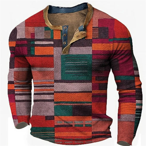 Load image into Gallery viewer, New Color Block Patchwork 3D Printed Henley Shirts Men&#39;s Fashion
