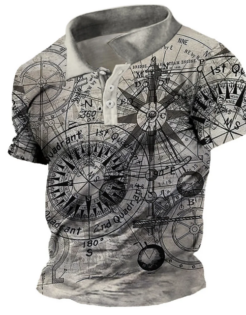 Load image into Gallery viewer, Men&#39;s Vintage Polo Shirts 3d Print Compass Shirt Lapel Male Casual
