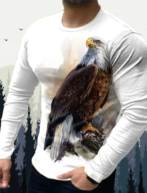 Men's T Shirts Vintage Animal Wolf Long Sleeve Tops Autumn Sweatshirt