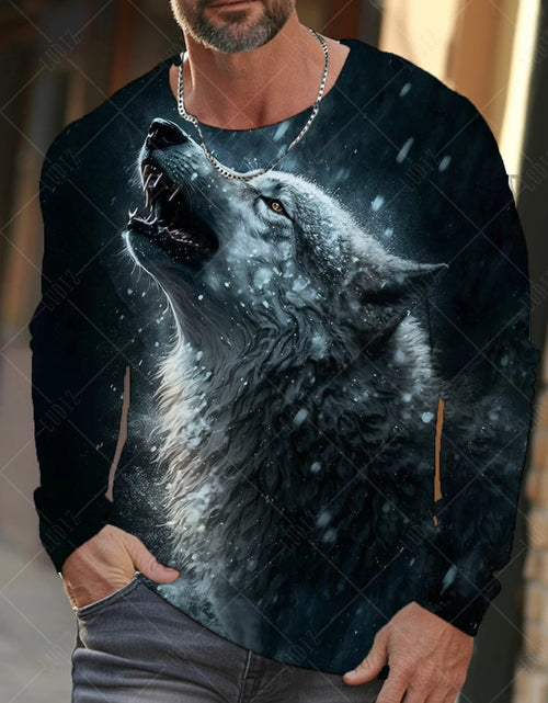 Load image into Gallery viewer, Men&#39;s T Shirts Vintage Animal Wolf Long Sleeve Tops Autumn Sweatshirt
