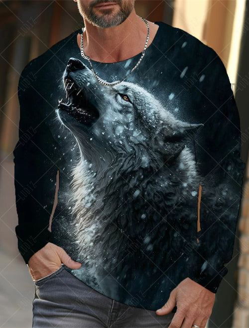 Men's T Shirts Vintage Animal Wolf Long Sleeve Tops Autumn Sweatshirt