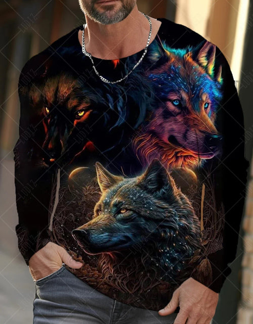 Load image into Gallery viewer, Men&#39;s T Shirts Vintage Animal Wolf Long Sleeve Tops Autumn Sweatshirt
