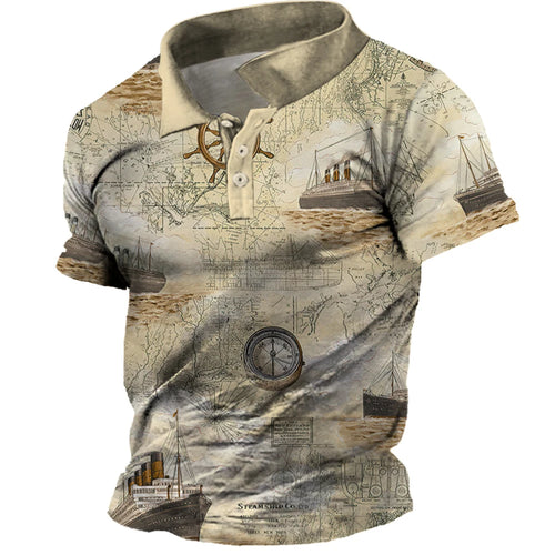 Load image into Gallery viewer, Men&#39;s Vintage Polo Shirts 3d Print Compass Shirt Lapel Male Casual
