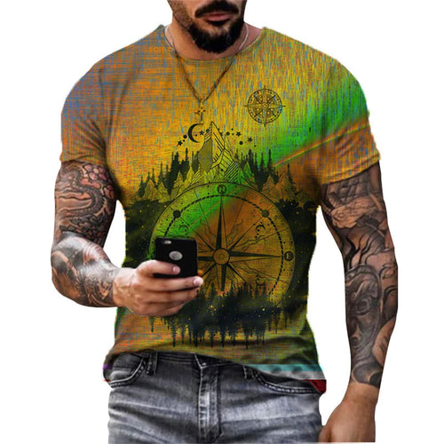 Load image into Gallery viewer, Vintage Men&#39;s T-shirt Summer Short Sleeve O-neck 3D Compass Print Top
