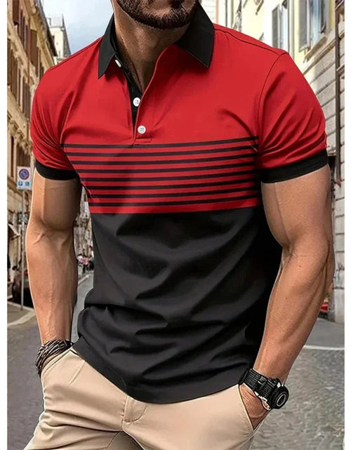 Load image into Gallery viewer, Mens Casual Stripe Short Sleeve Polo Shirt
