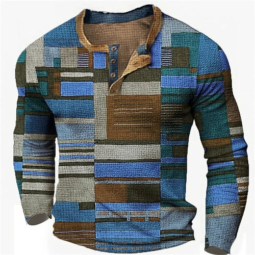 Load image into Gallery viewer, New Color Block Patchwork 3D Printed Henley Shirts Men&#39;s Fashion
