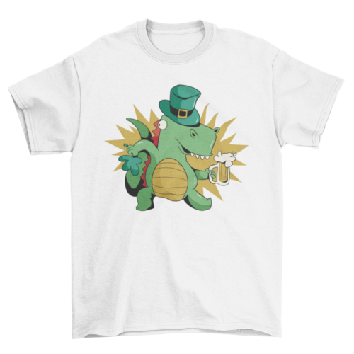 Load image into Gallery viewer, St patricks dinosaur with beer t-shirt
