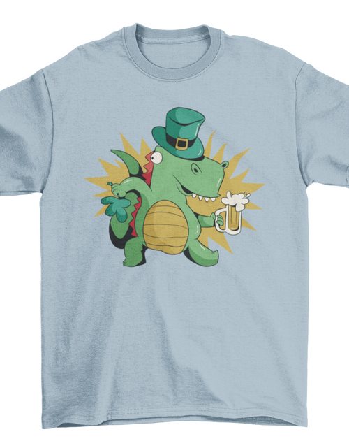 Load image into Gallery viewer, St patricks dinosaur with beer t-shirt
