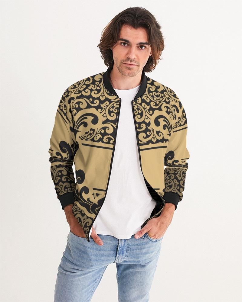 Bomber Jacket For Men, Black And Beige Vintage Pattern