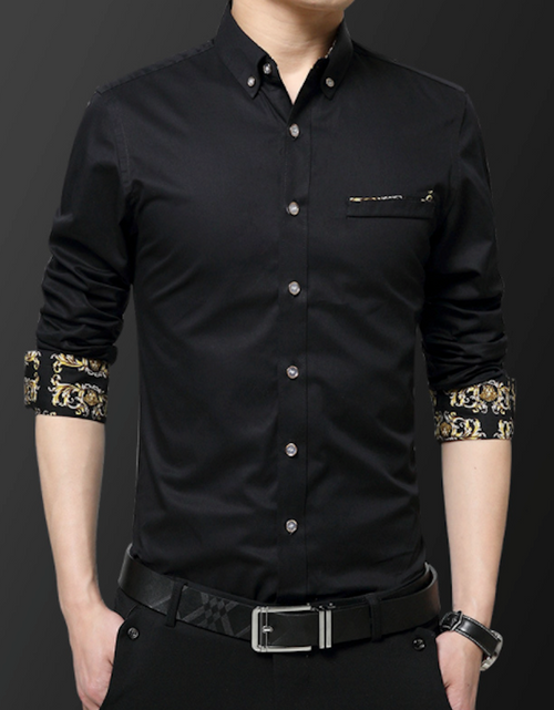 Load image into Gallery viewer, Mens Long Sleeve Button Down Shirt With Floral Details
