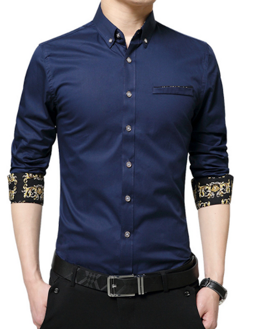 Load image into Gallery viewer, Mens Long Sleeve Button Down Shirt With Floral Details
