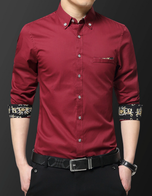 Load image into Gallery viewer, Mens Long Sleeve Button Down Shirt With Floral Details
