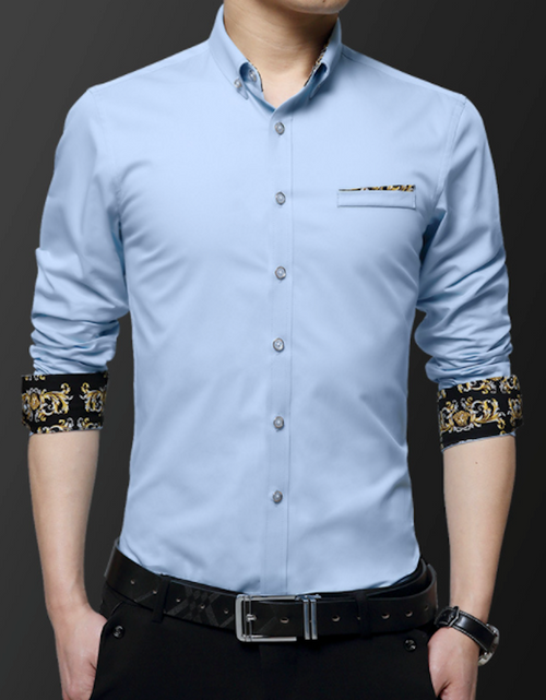 Load image into Gallery viewer, Mens Long Sleeve Button Down Shirt With Floral Details
