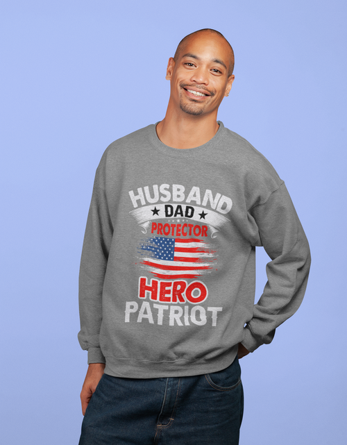 Load image into Gallery viewer, Husband, Dad, Protector, Hero, Patriot Crewneck Sweatshirt
