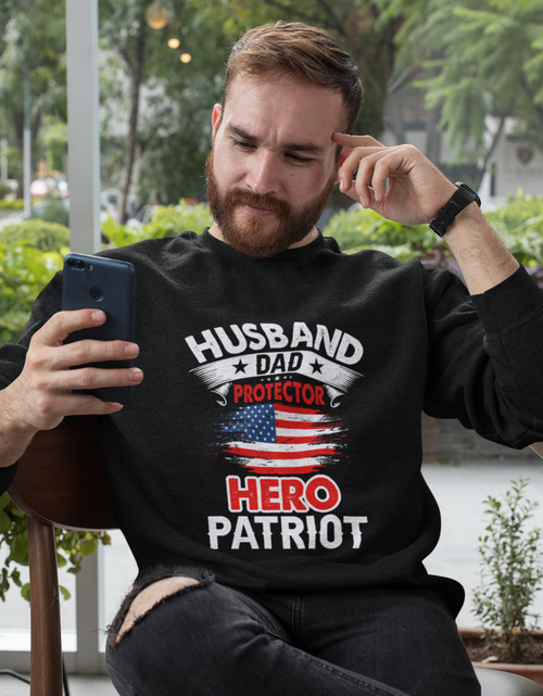 Load image into Gallery viewer, Husband, Dad, Protector, Hero, Patriot Crewneck Sweatshirt
