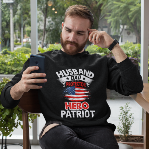 Load image into Gallery viewer, Husband, Dad, Protector, Hero, Patriot Crewneck Sweatshirt
