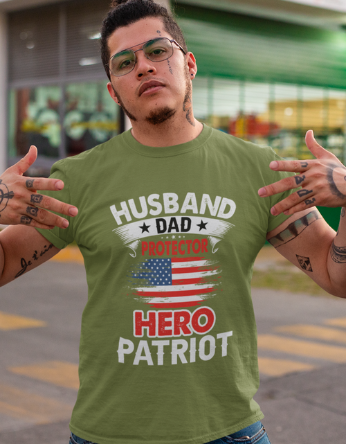 Load image into Gallery viewer, Husband, Dad, Protector, Hero, Patriot Short Sleeve T Shirt
